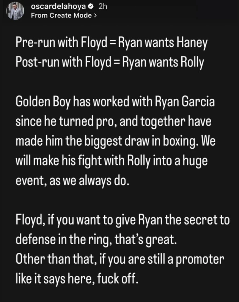 Oscar De La Hoya Delivers Scathing Message to Floyd Mayweather Over Ryan Garcia