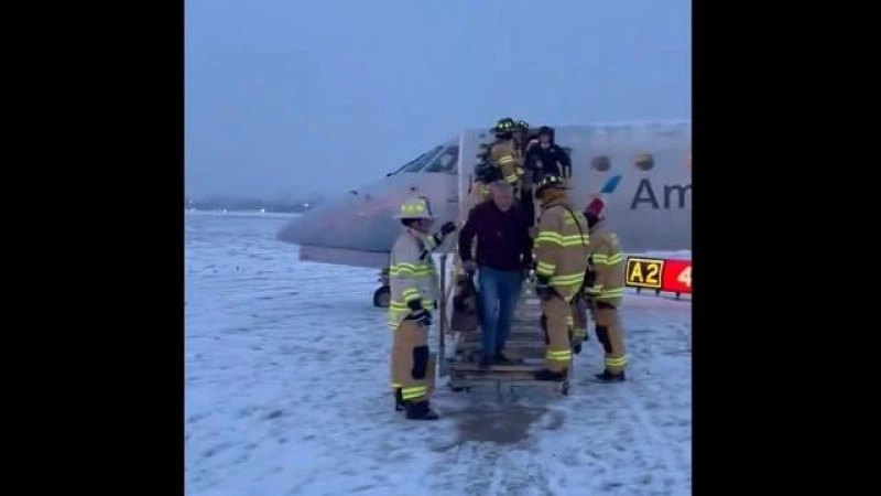 Dramatic scene as American Airlines jet skids off runway at Rochester Airport